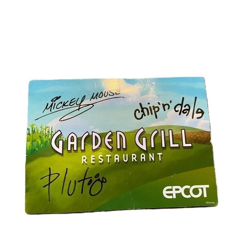 Disney World Epcot Garden Grill Character Signature Card Mickey Mouse Chip Dale